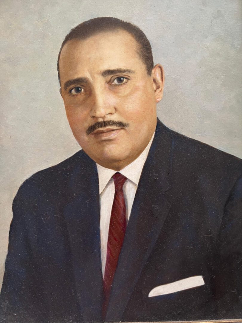 A painting of an older man in a suit and tie.