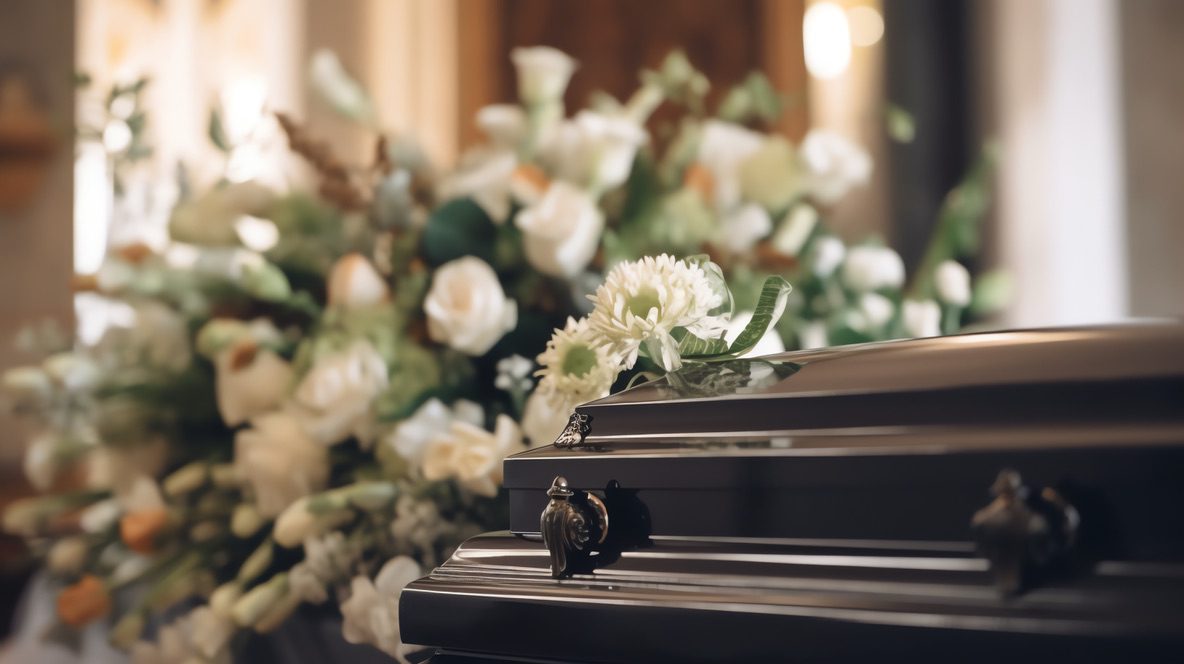 A piano with flowers in the background