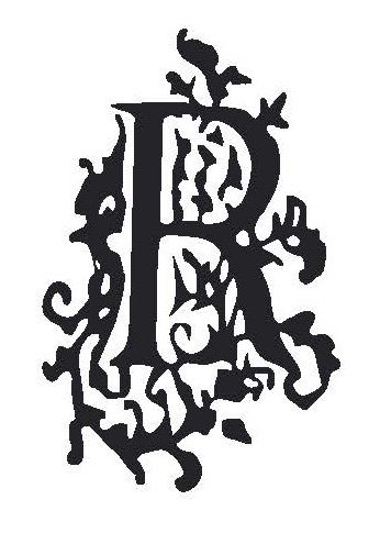 Decorative letter "R" with floral design.
